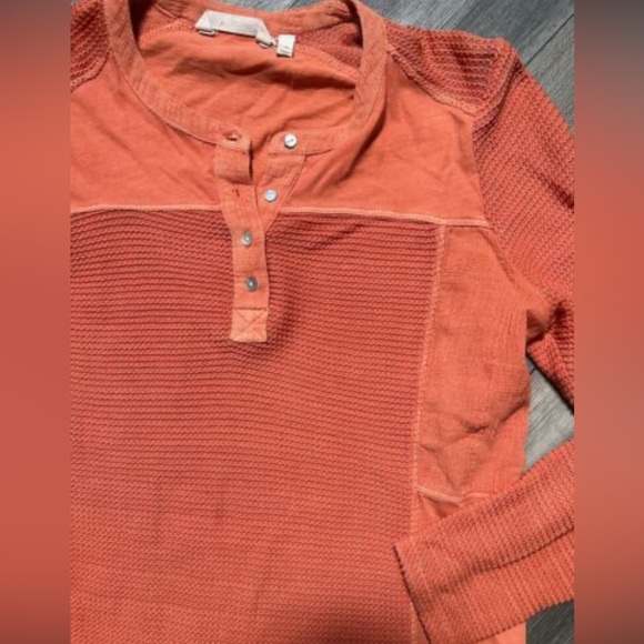 Soft Surroundings terracotta orange rust medium Henley top nwt cotton linen - Picture 3 of 10